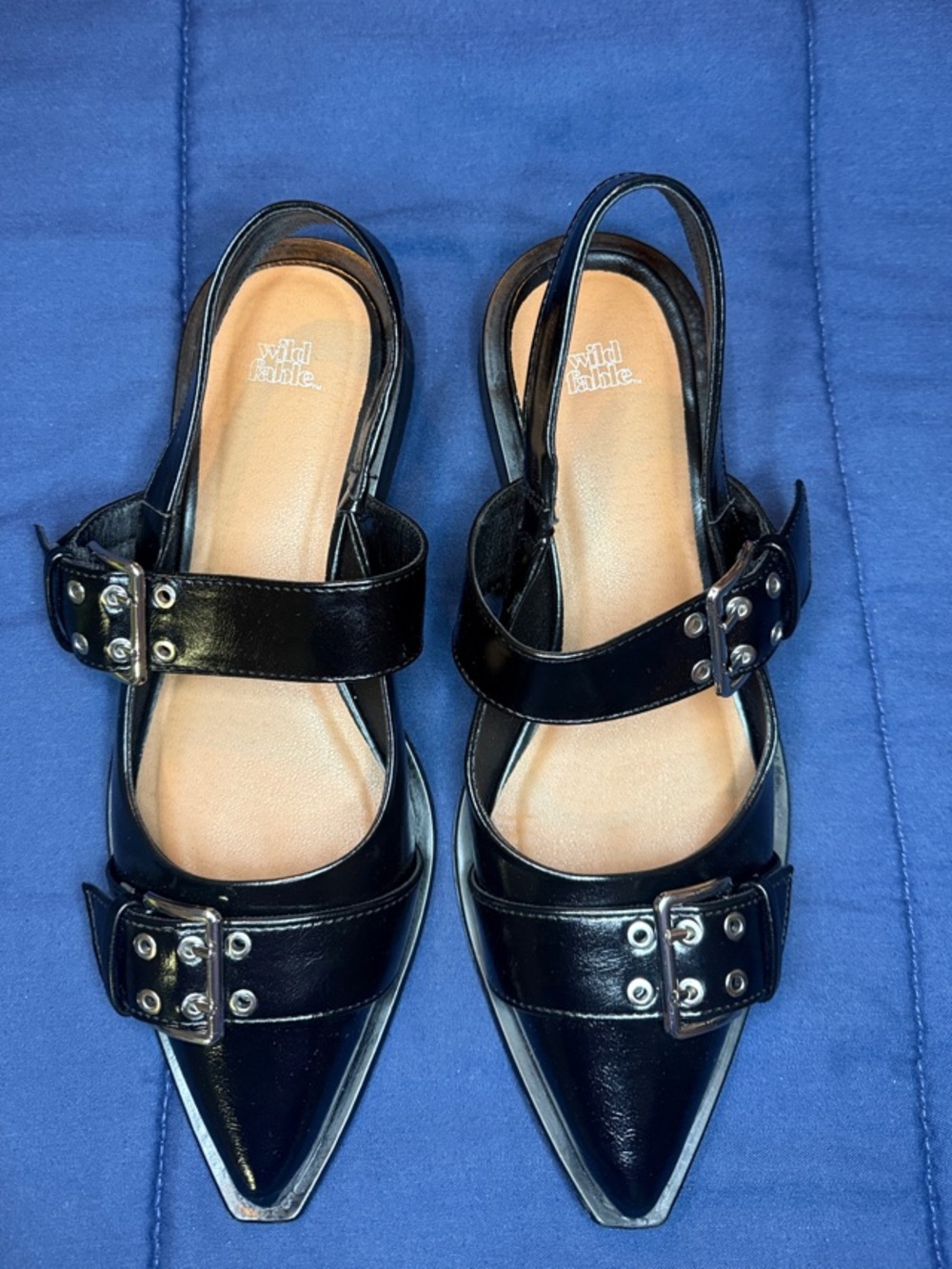 wild fable Black Pointed Slingback Flats with Buckle Detail